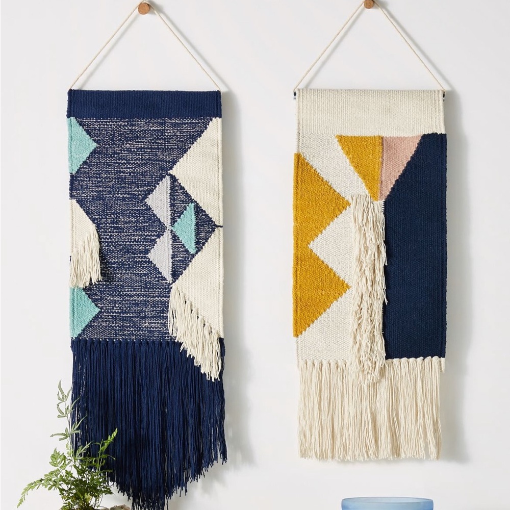 Anthropologie Woven Wall Art/Tapestry Hanging Pair/Set